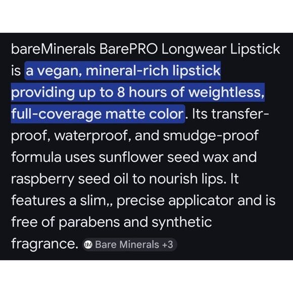 BAREMINERALS Barepro Longwear Lipstick .04 oz / 1.2 g PETAL ~ NEW IN BOX - Picture 3 of 4